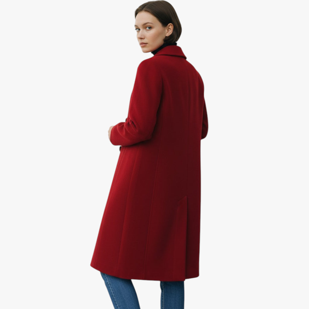 Women’s Longline French Coat with Button Closure and Inner Lining