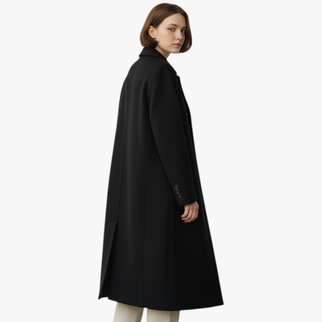 Women’s Longline French Coat with Button Closure and Inner Lining