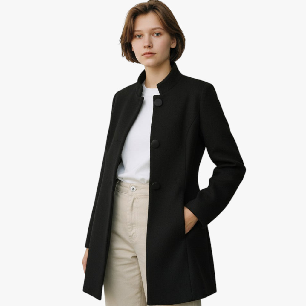 Women’s Structured Coat with Button Closure and Inner Lining
