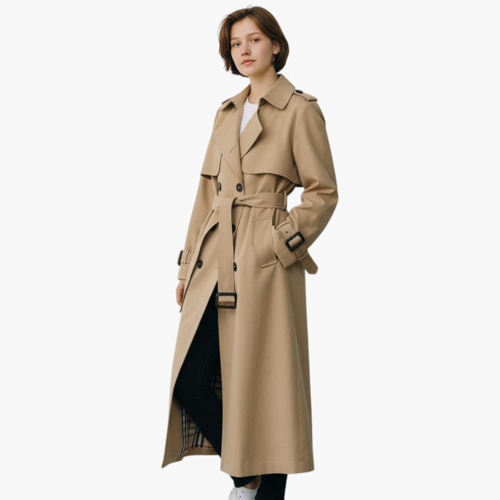 Women’s Longline Coat with Button Closure and Adjustable Cuffs