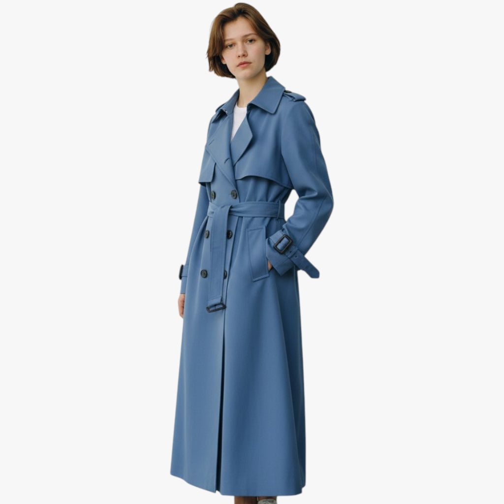 Women’s Longline Coat with Button Closure and Adjustable Cuffs