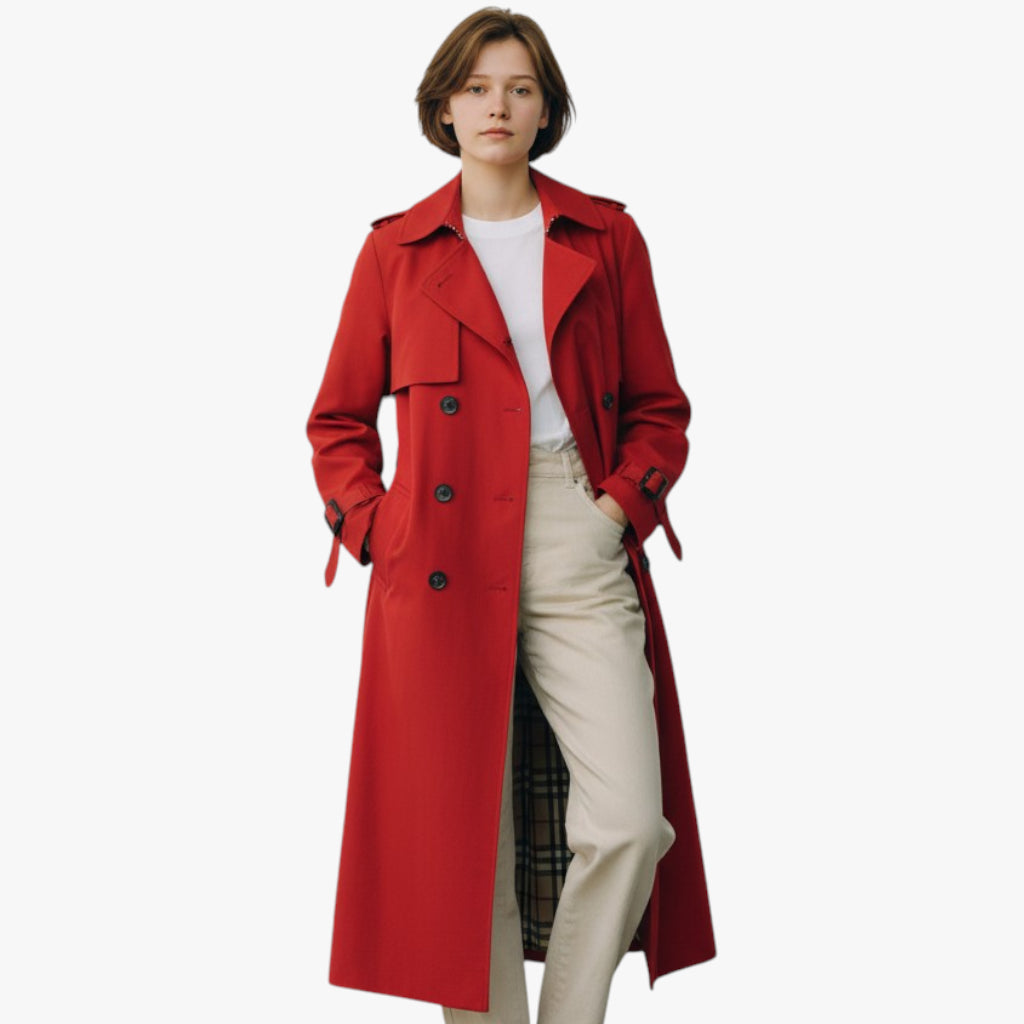 Women’s Longline Coat with Button Closure and Adjustable Cuffs