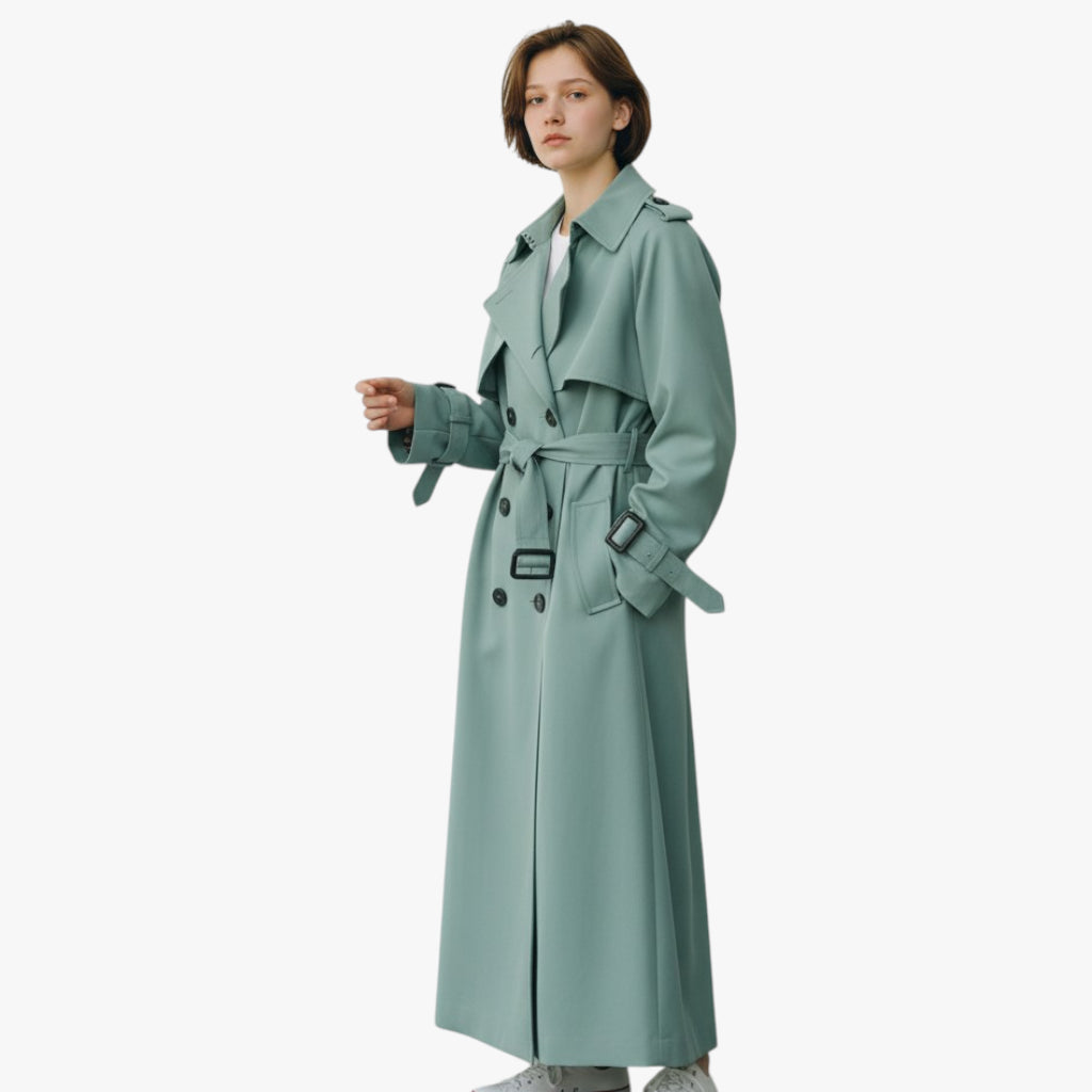 Women’s Longline Coat with Button Closure and Adjustable Cuffs