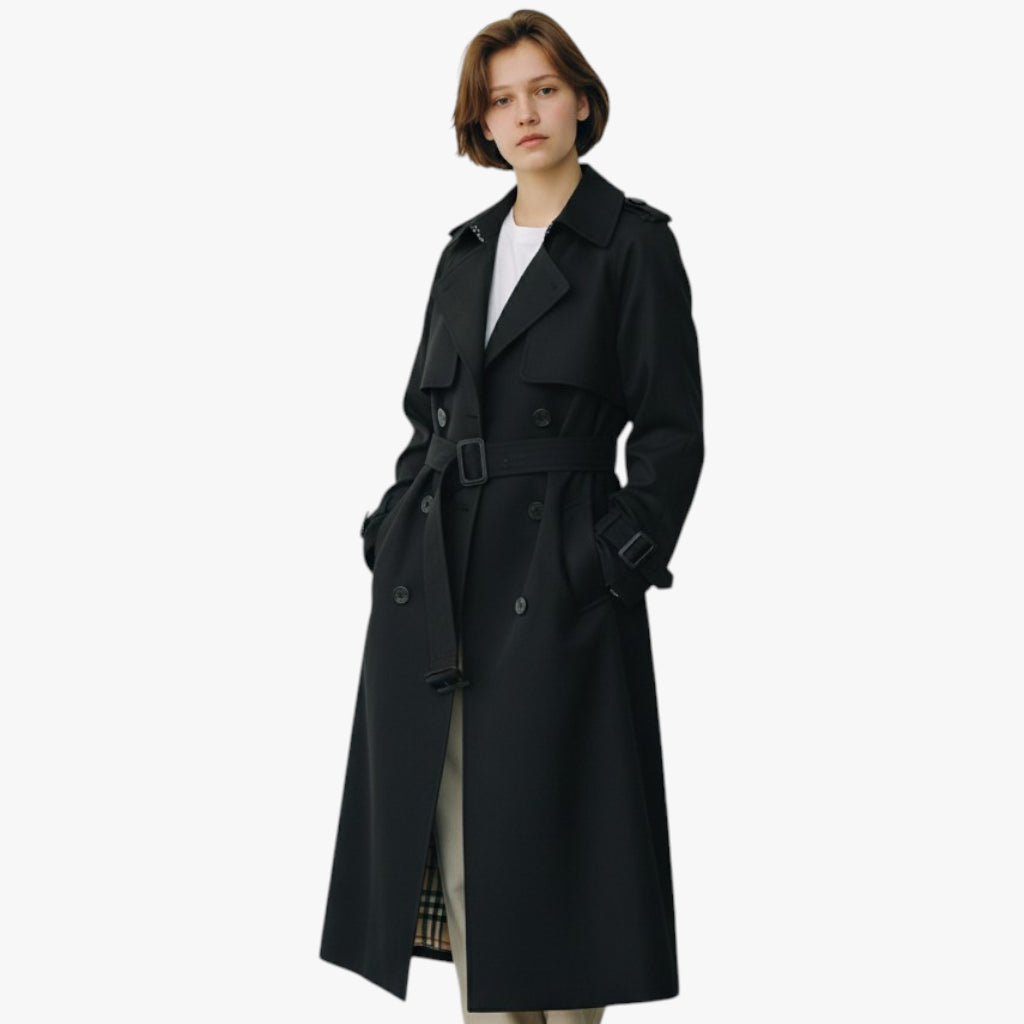 Women’s Longline Coat with Button Closure and Adjustable Cuffs
