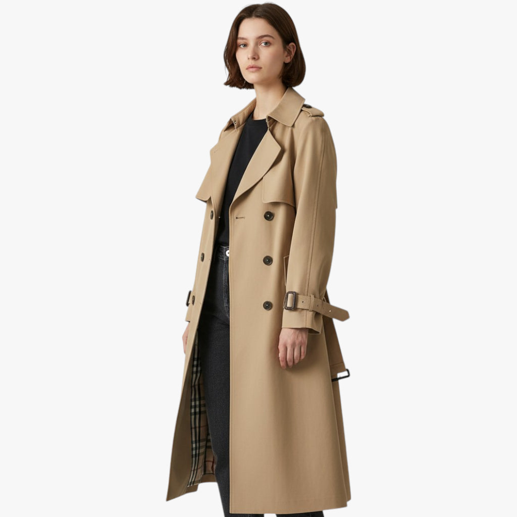 Women’s Longline Coat with Button Closure and Adjustable Cuffs