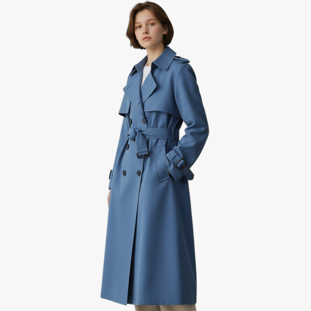 Women’s Longline Coat with Button Closure and Adjustable Cuffs