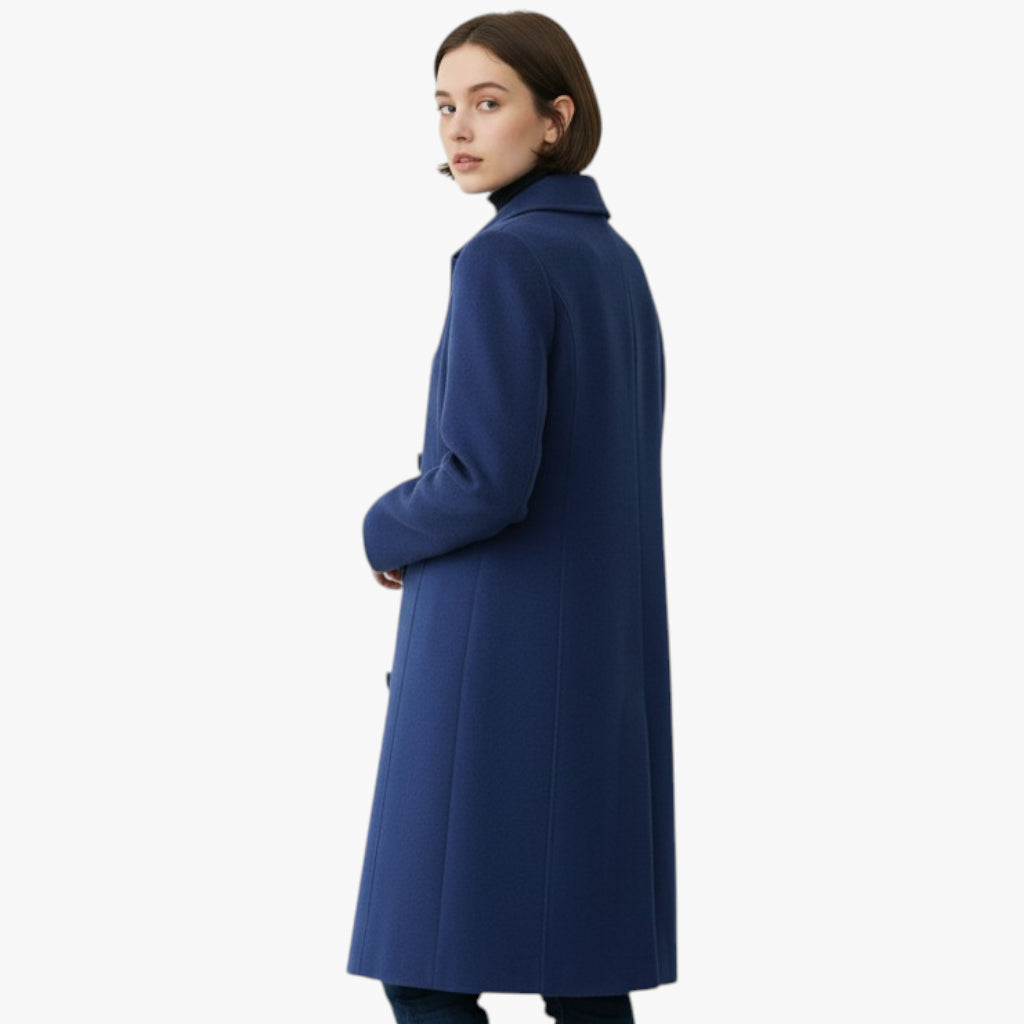Women’s Longline French Coat with Button Closure and Inner Lining