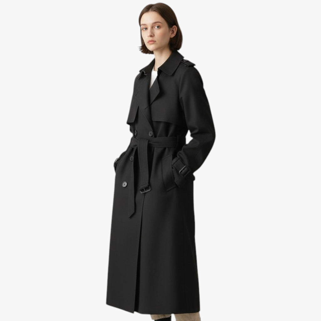 Women’s Longline Coat with Button Closure and Adjustable Cuffs