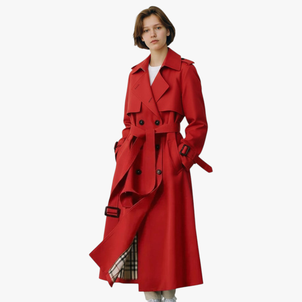 Women’s Longline Coat with Button Closure and Adjustable Cuffs