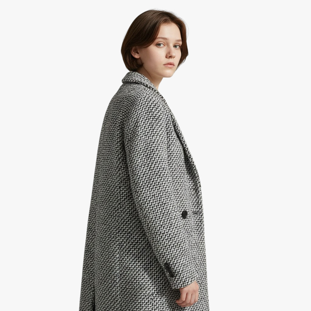 Women’s Longline Coat with Button Closure and Quilted Lining