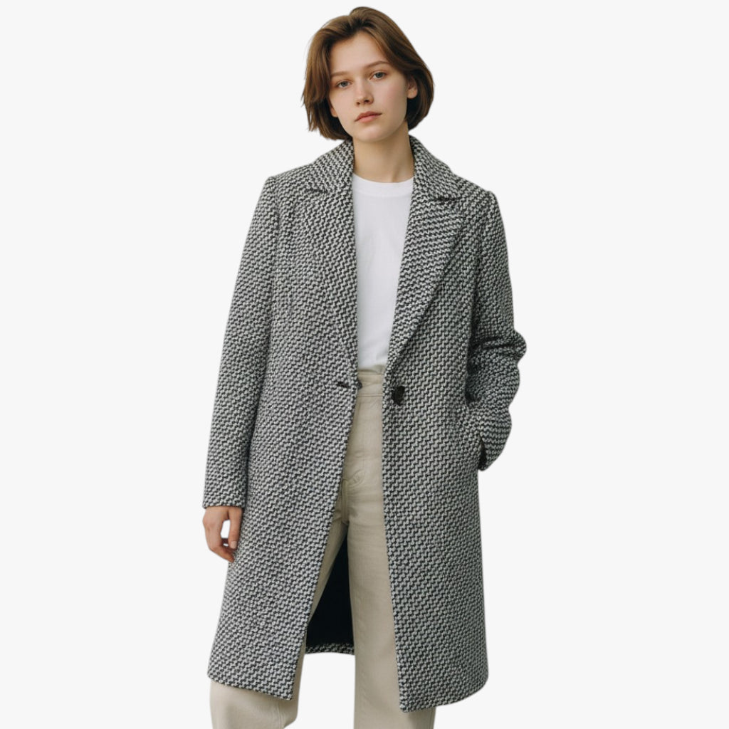 Women’s Longline Coat with Button Closure and Quilted Lining