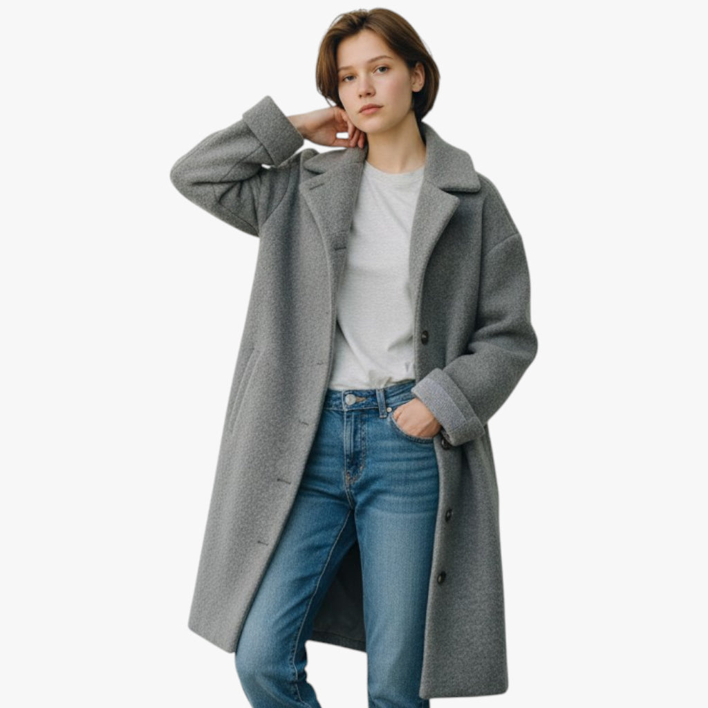 Women’s Oversized Textured Coat with Hood and Button Closure