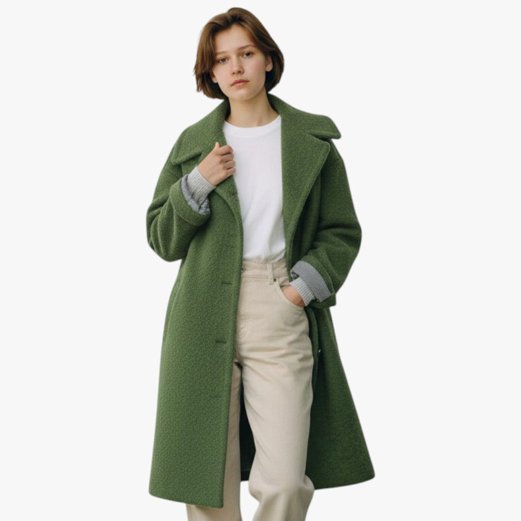 Women’s Oversized Textured Coat with Hood and Button Closure
