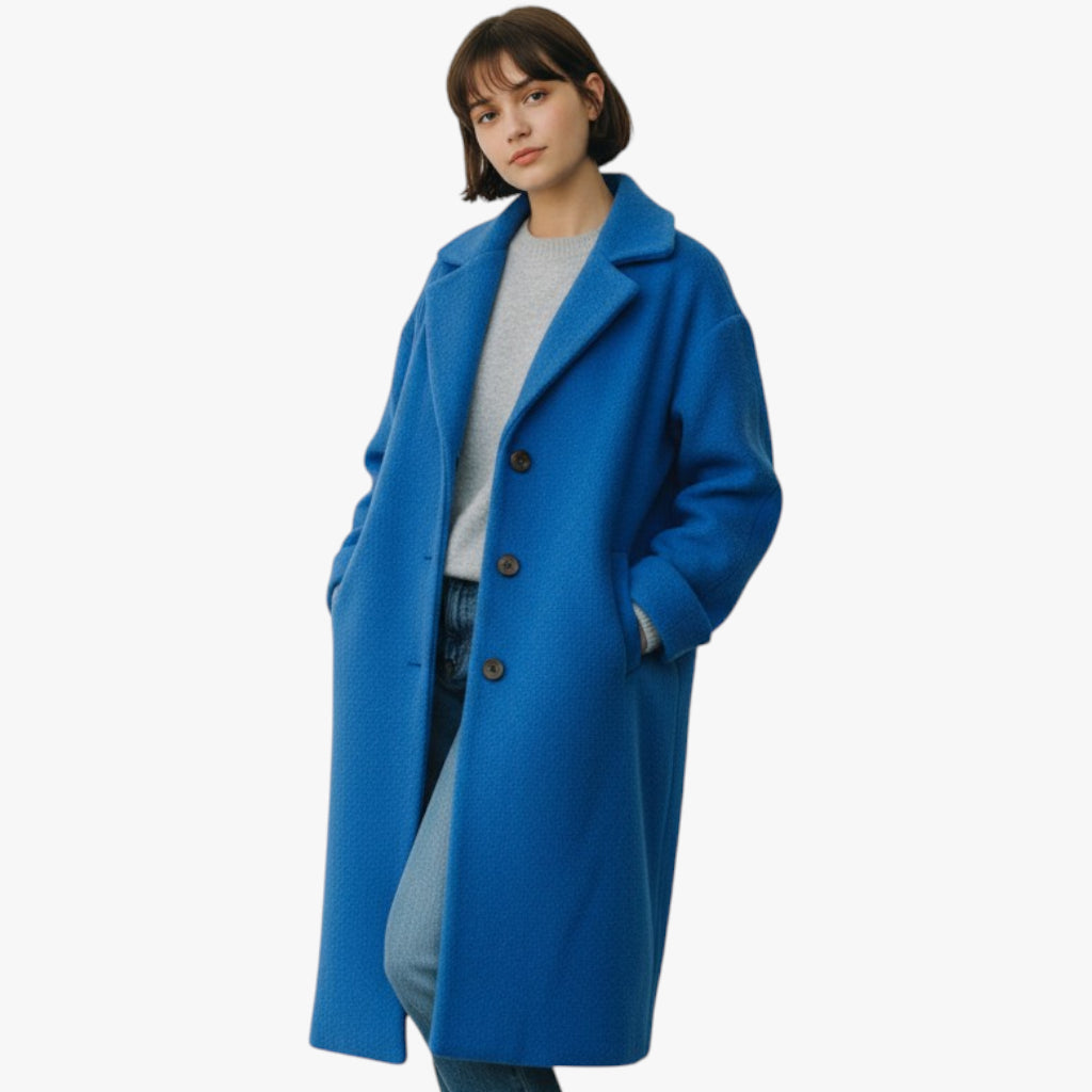 Women’s Oversized Textured Coat with Hood and Button Closure